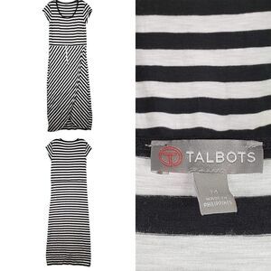 Talbots Maxi Dress Stretch Short Sleeve Size Medium M Striped Black White